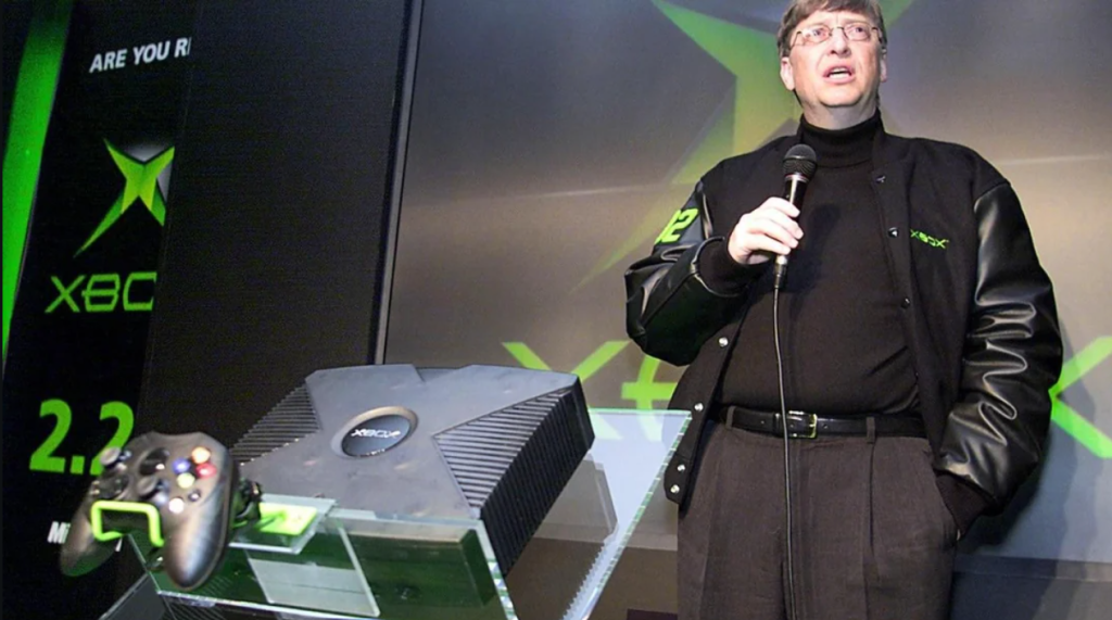 Bill Gates no lançamento do Xbox no Japão, 22 de fevereiro de 2002 em Tóquio