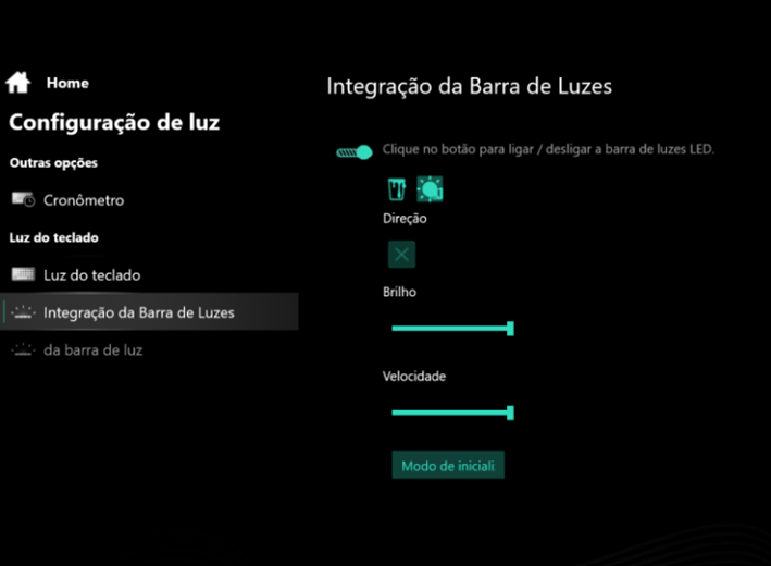 Configurações da Barra de Luz
