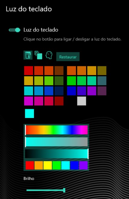 Modelo de iluminação do Teclado em Single-Zone